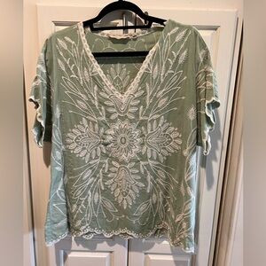 soft surroundings seafoam green XL embroidered top